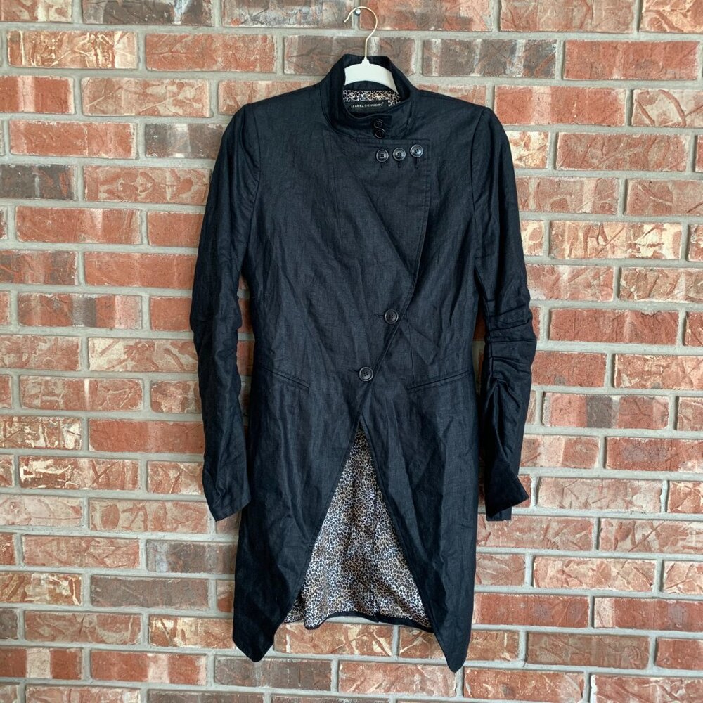 Isabel de Pedro Black US 4 Women's Asymmetrical Whimsigoth Linen Trench Coat EUC